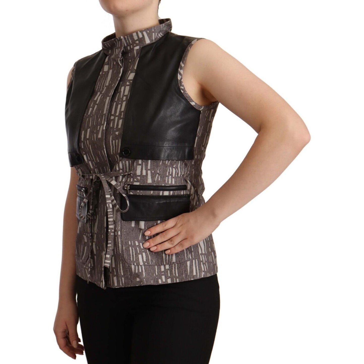 Comeforbreakfast Brown Black Vest Leather Sleeveless Top Blouse Comeforbreakfast