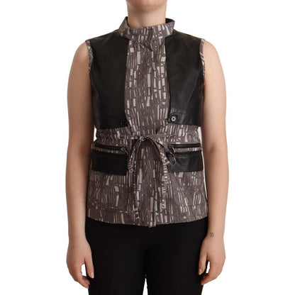 Comeforbreakfast Brown Black Vest Leather Sleeveless Top Blouse Comeforbreakfast