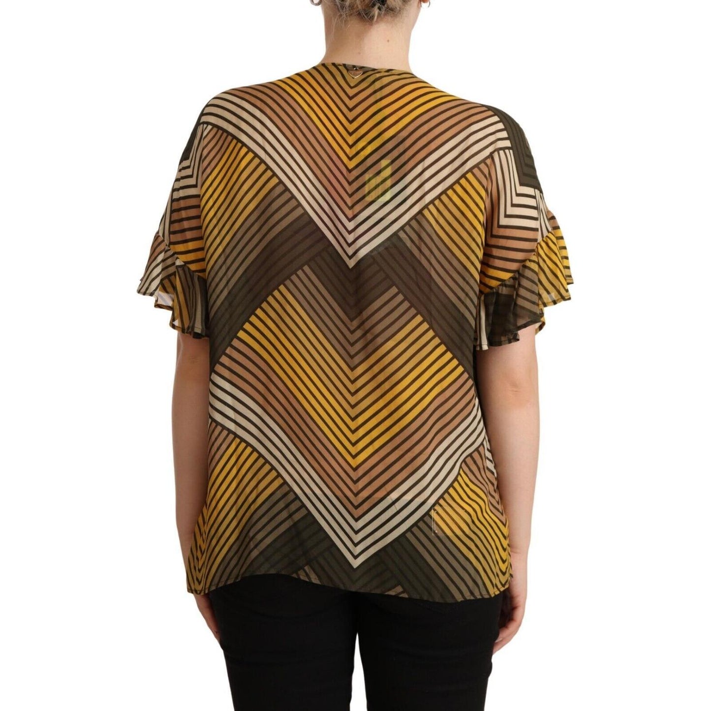 Twinset Multicolor Stripes Short Sleeves Round Neck Top Blouse Twinset