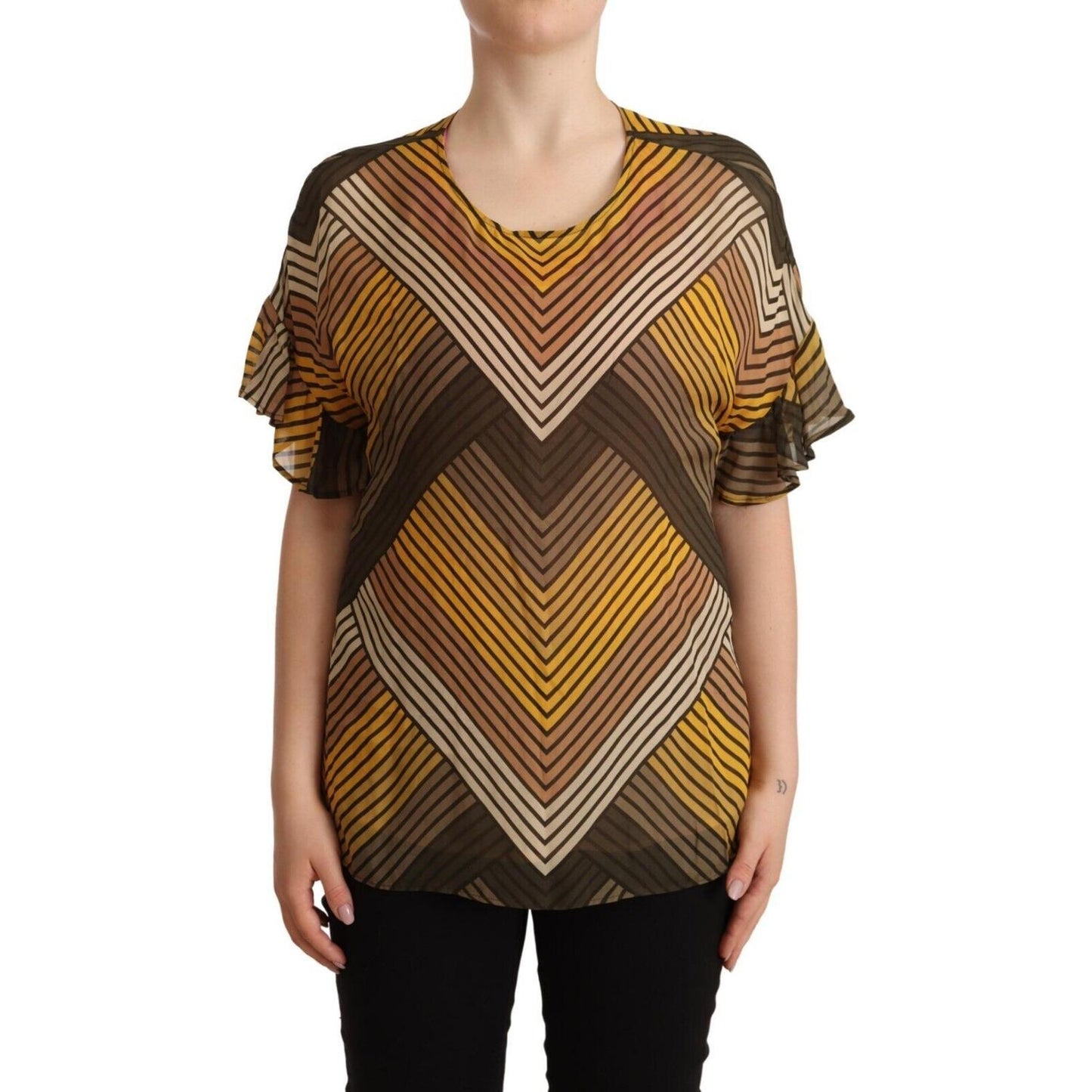 Twinset Multicolor Stripes Short Sleeves Round Neck Top Blouse Twinset