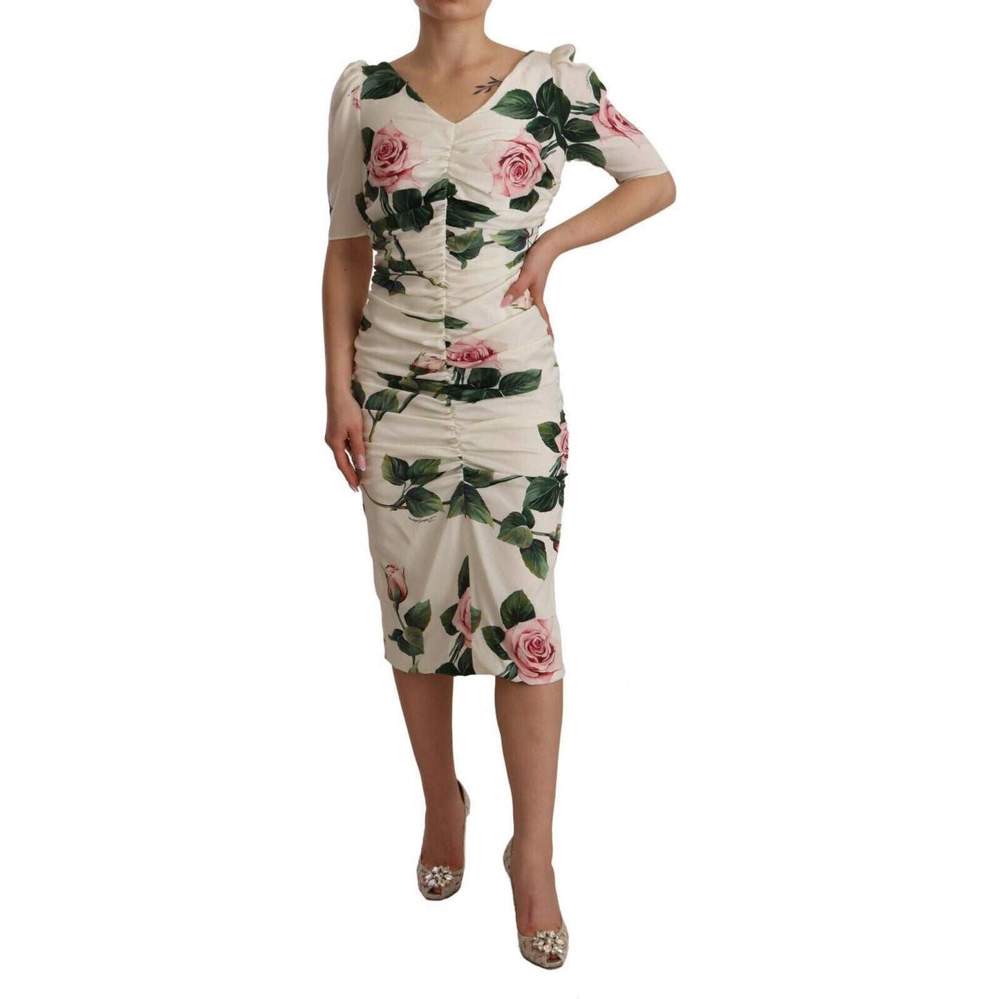 Dolce & Gabbana Elegant White Floral Sheath Dress Dress Dolce & Gabbana