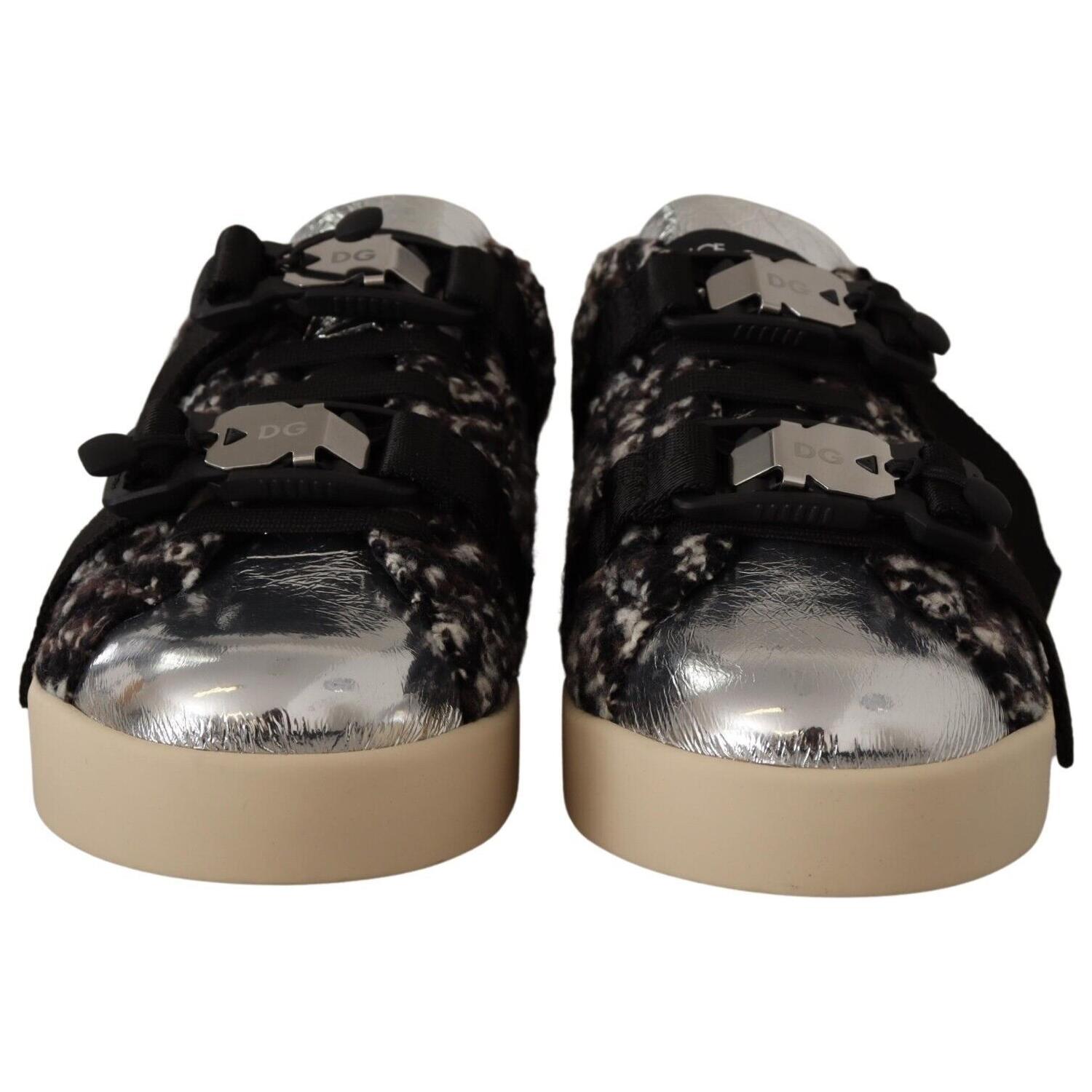 Dolce & Gabbana Silver Leather Brown Cotton Wool Sneakers Shoes