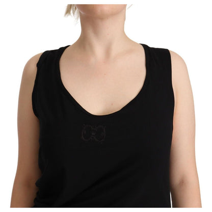 Roberto Cavalli Black Sleeveless Cotton Sheath Mini Dress