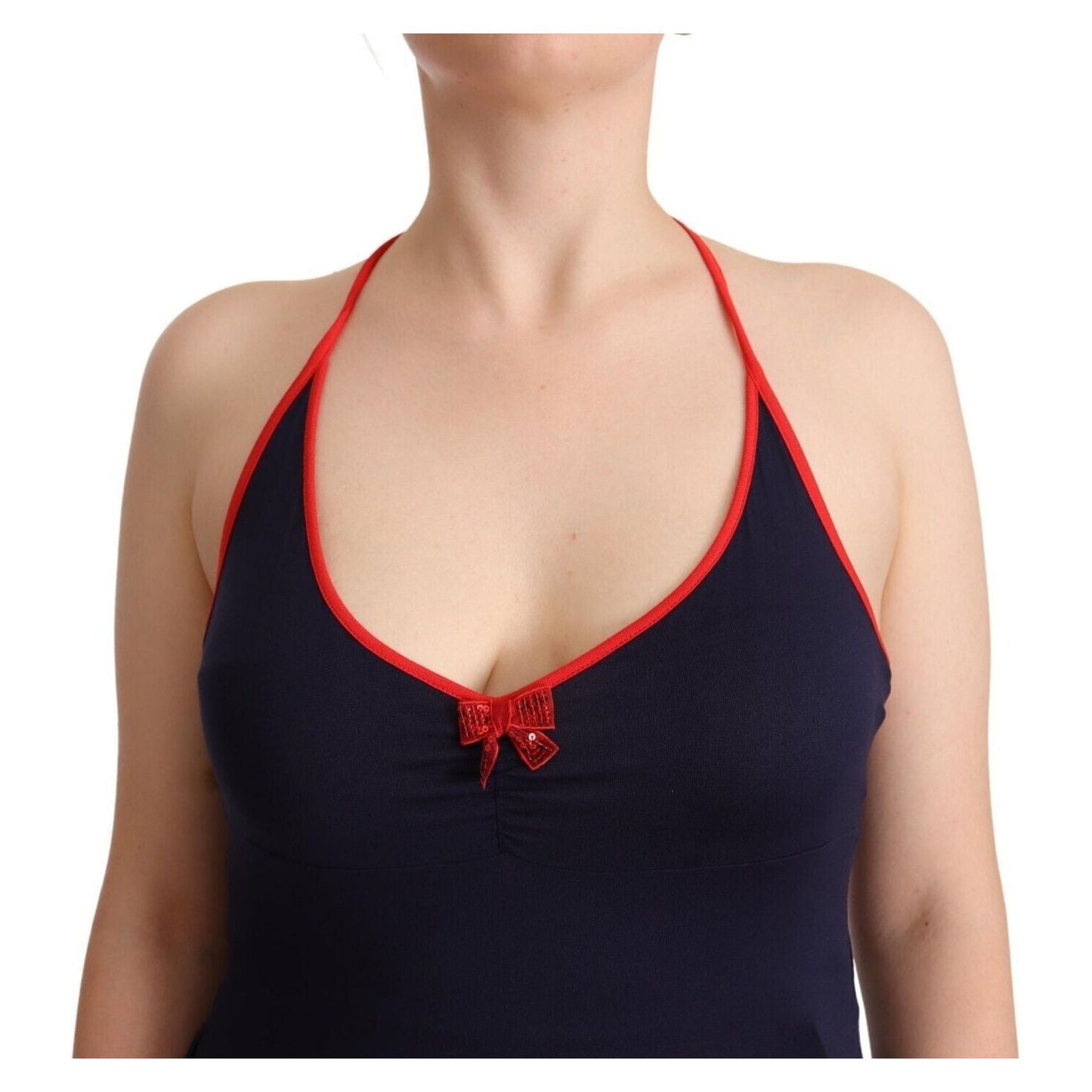 Roccobarocco Navy Blue Sleeveless Halter Sheath Midi Dress Roccobarocco