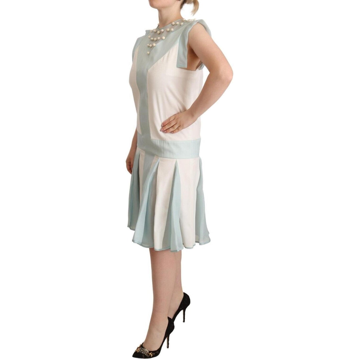 Sergei Grinko Multicolor Faux Pearl Sleeveless Shift Midi Dress