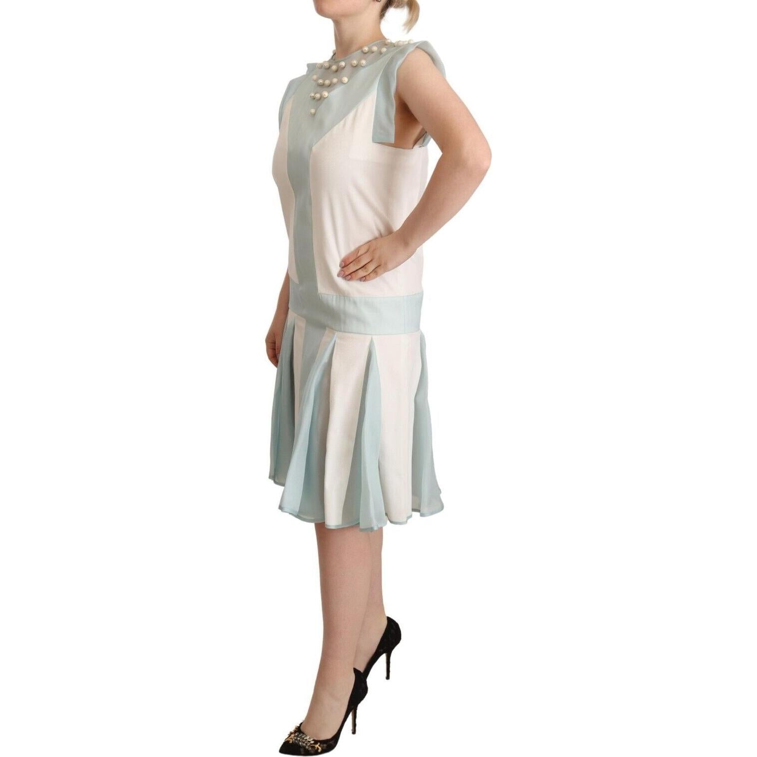 Sergei Grinko Multicolor Faux Pearl Sleeveless Shift Midi Dress