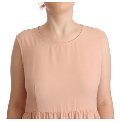 Twinset Beige Polyester Sleeveless Shift Knee Length Dress Twinset