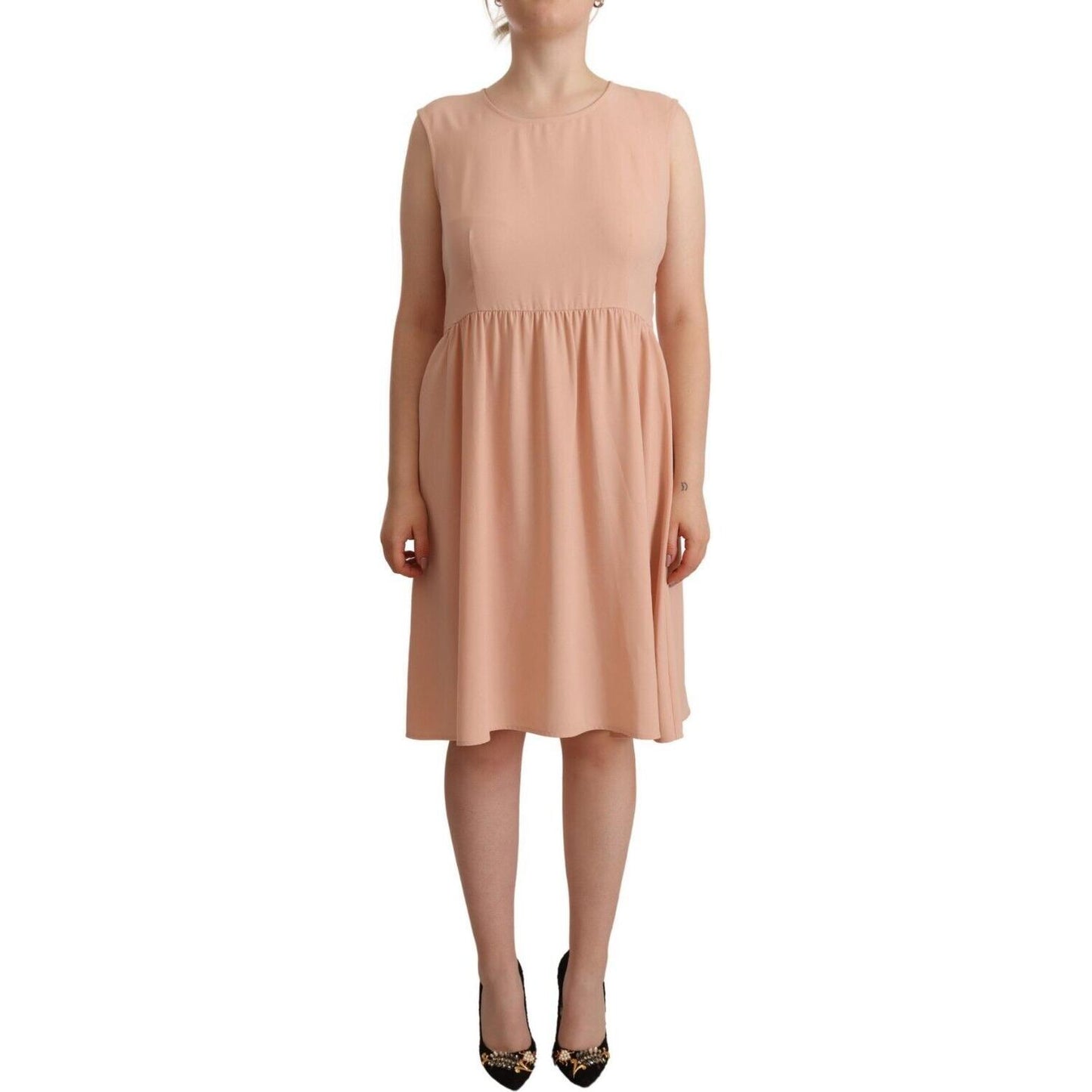 Twinset Beige Polyester Sleeveless Shift Knee Length Dress Twinset