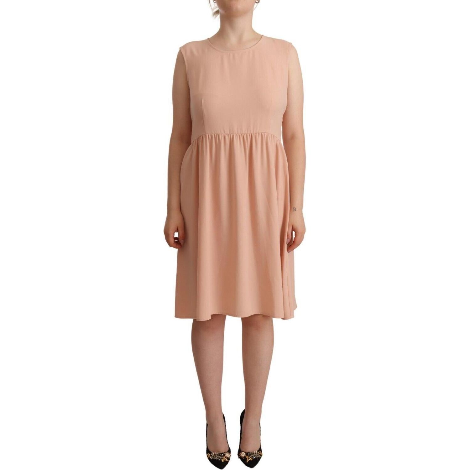 优雅米色无袖直筒连衣裙