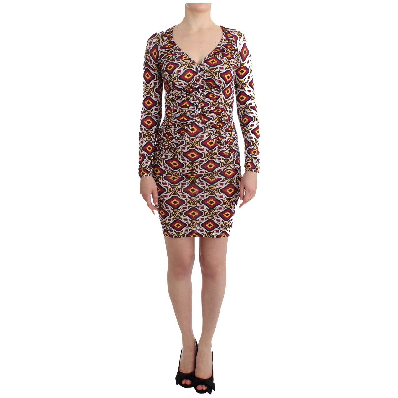 GF Ferre Chic Multicolor Cocktail V-Neck Dress GF Ferre