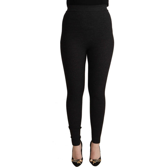 Dolce & Gabbana Black Virgin Wool Stretch Waist Tights Pants Dolce & Gabbana