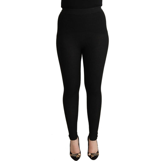 Dolce & Gabbana Black Cashmere Stretch Waist Tights Pants Dolce & Gabbana