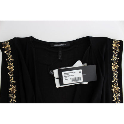 Roccobarocco Black Embellished Jersey Mini Sheath Short Dress Roccobarocco