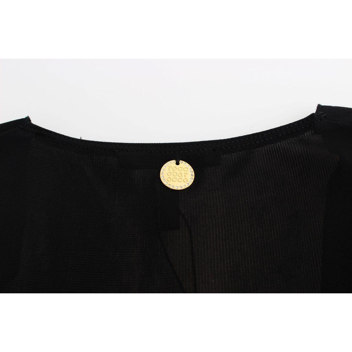 优雅无袖黑色迷你连衣裙，配金色细节