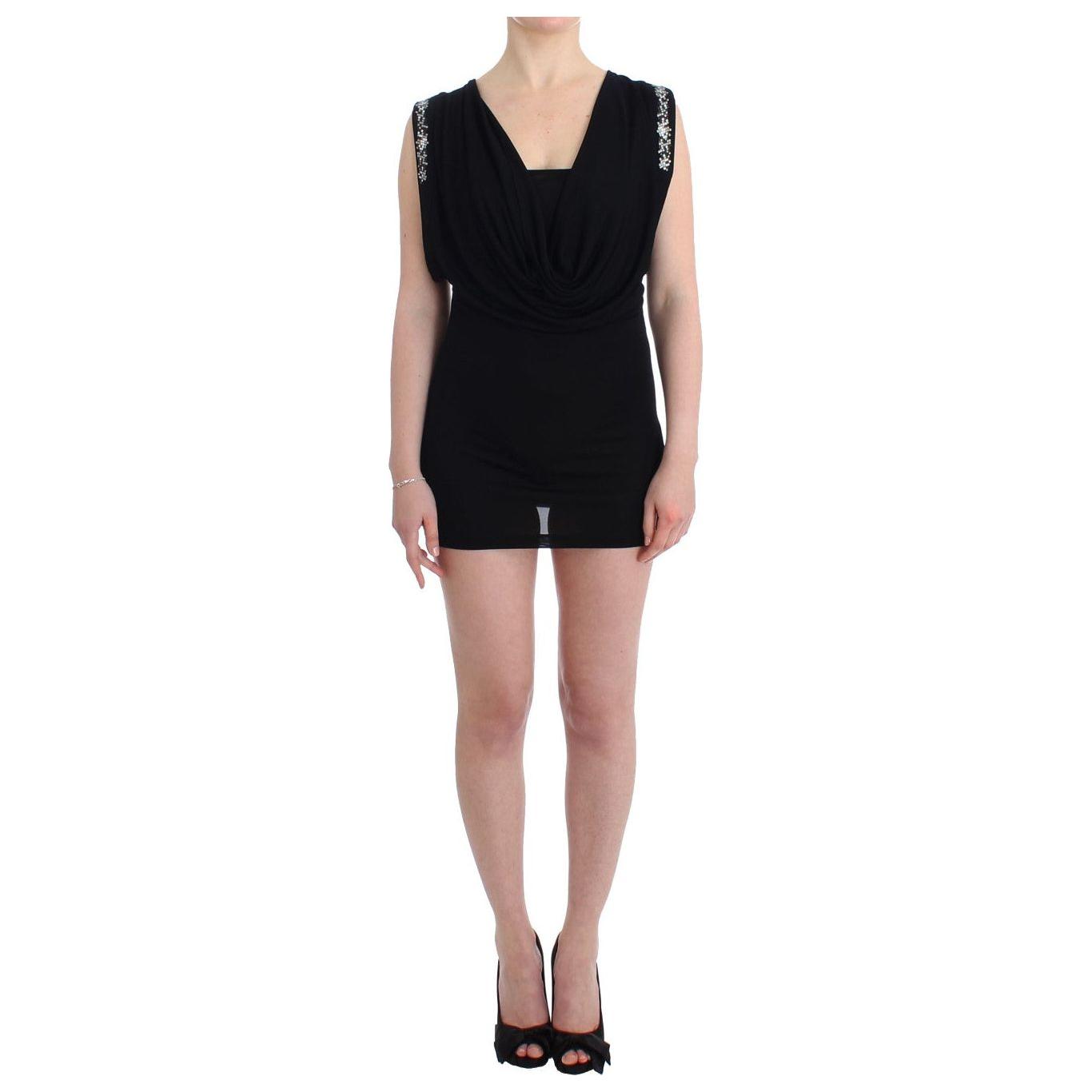 Roccobarocco Black Embellished Jersey Mini Sheath Short Dress Roccobarocco