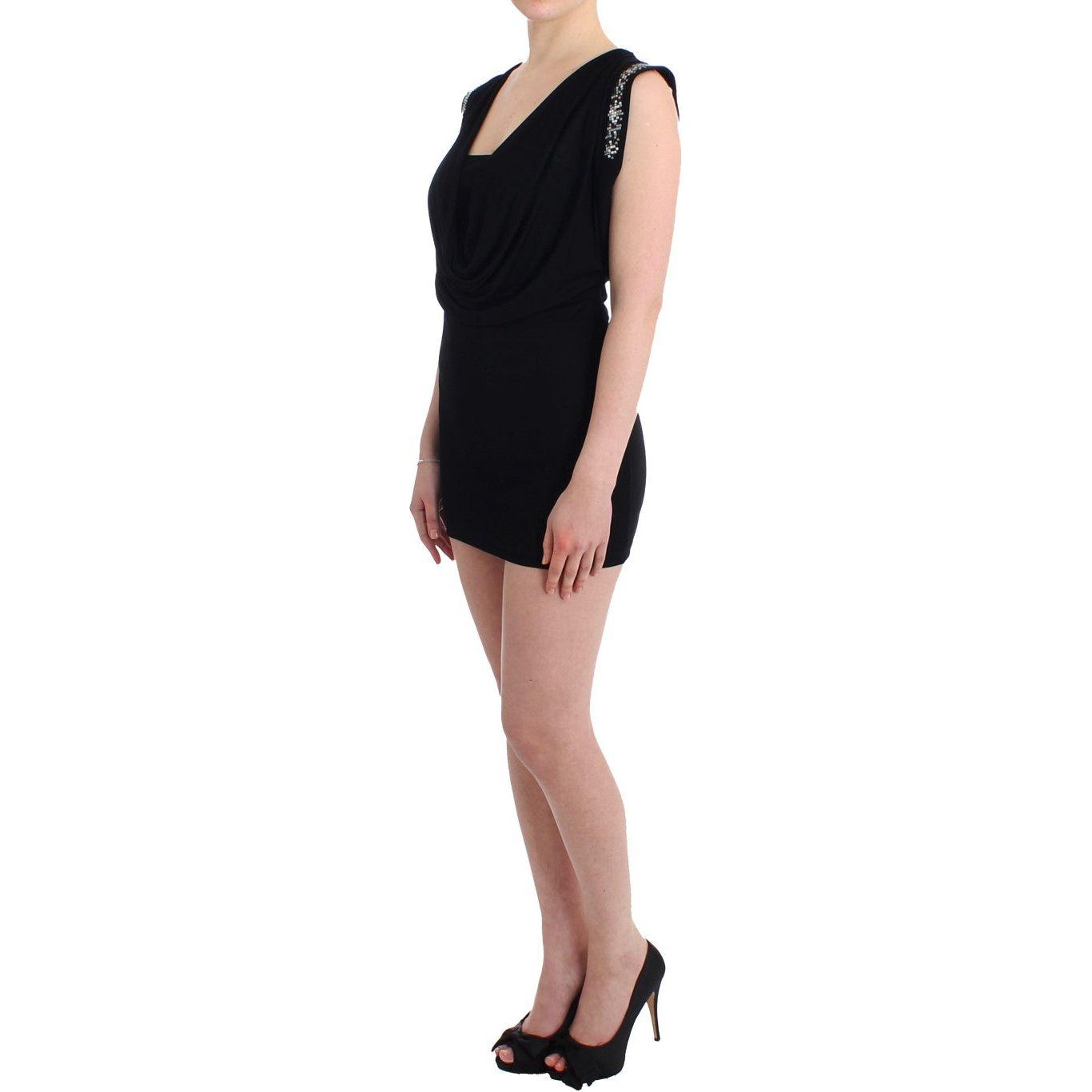 Roccobarocco Black Embellished Jersey Mini Sheath Short Dress Roccobarocco