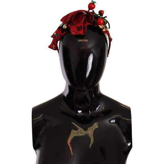 Dolce & Gabbana Red Tiara Berry Fruit Crystal Bow Hair Diadem Headband