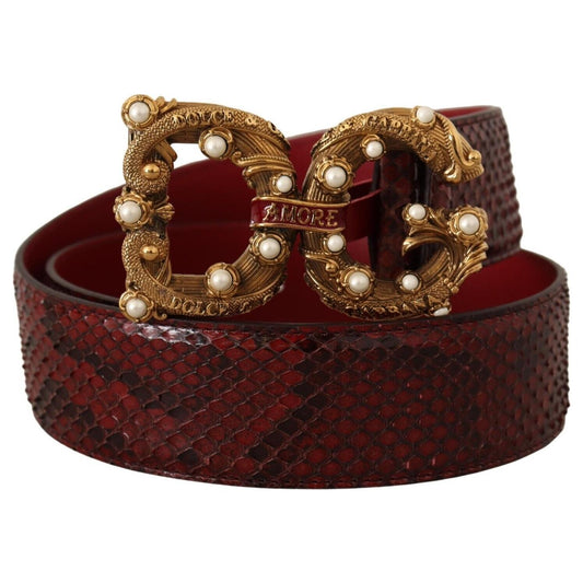 Dolce & Gabbana Exotic Python Leather Belt with Vintage Brass Buckle Dolce & Gabbana