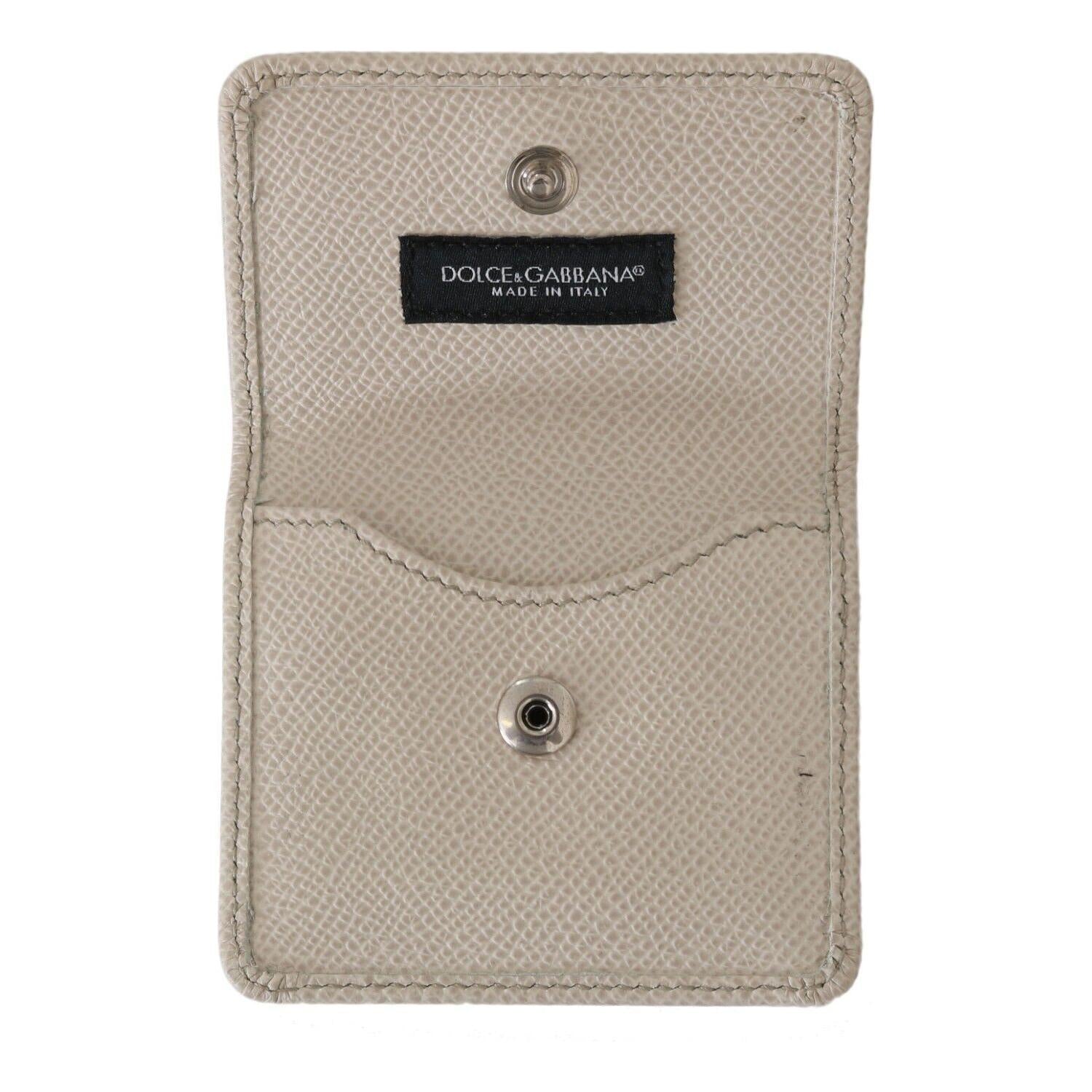 Dolce & Gabbana White Dauphine Leather Holder Pocket Wallet Condom Case