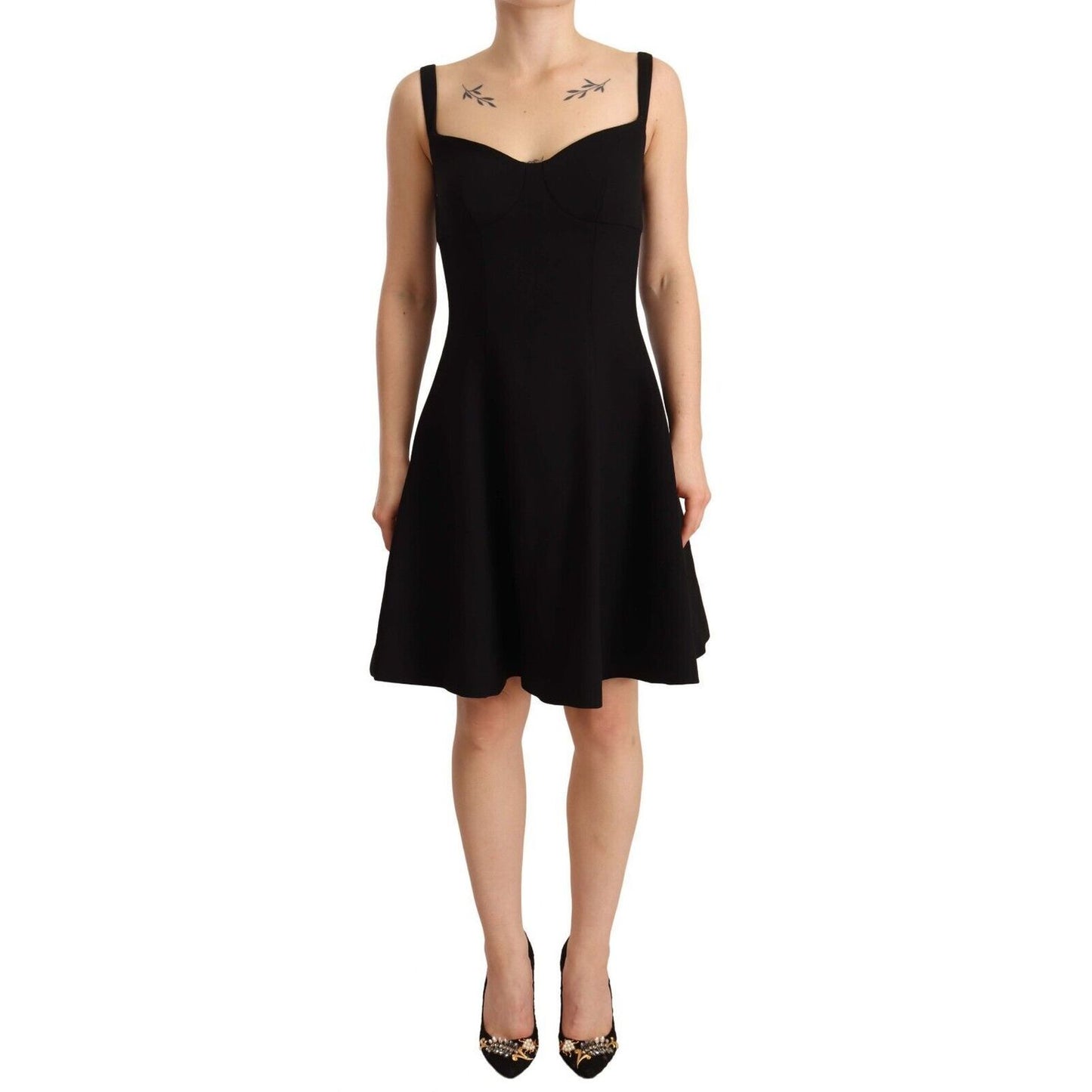 Dolce & Gabbana Black Fit Flare Wool Stretch Sheath Dress