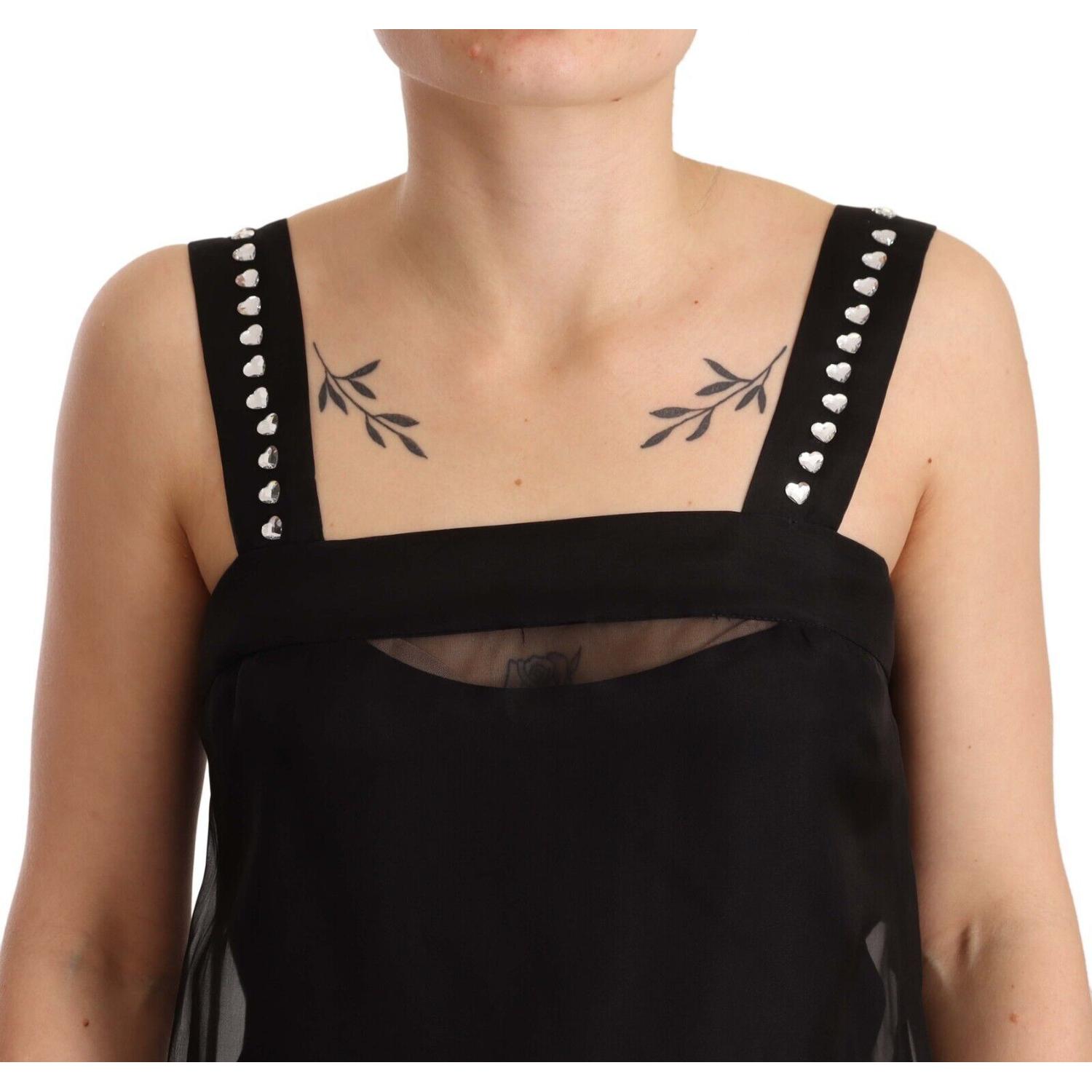 Dolce & Gabbana Black Silk Stretch Crystal Sheath Mini Dress