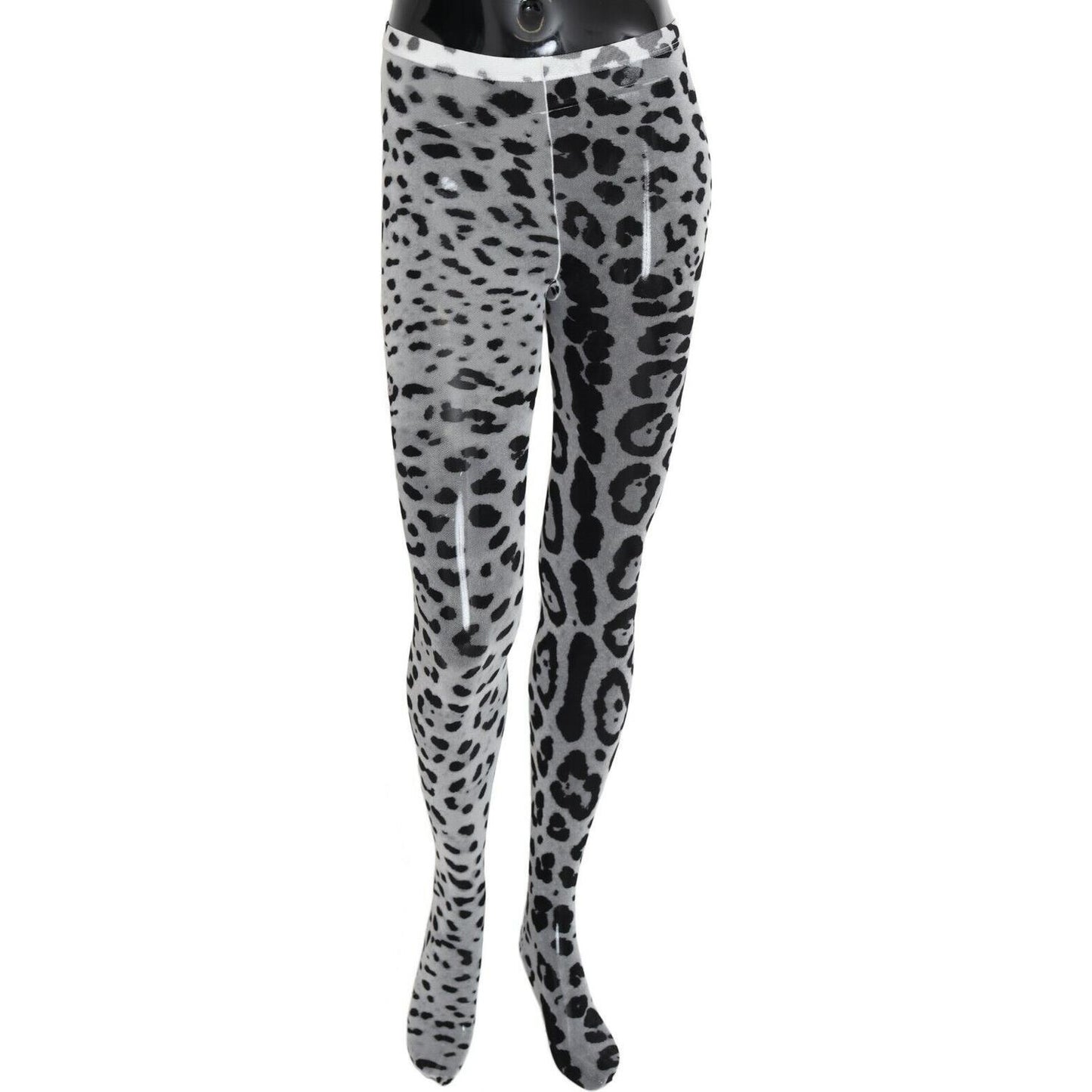 Dolce & Gabbana Elegant Leopard Print Nylon Stockings Dolce & Gabbana Slate Gray