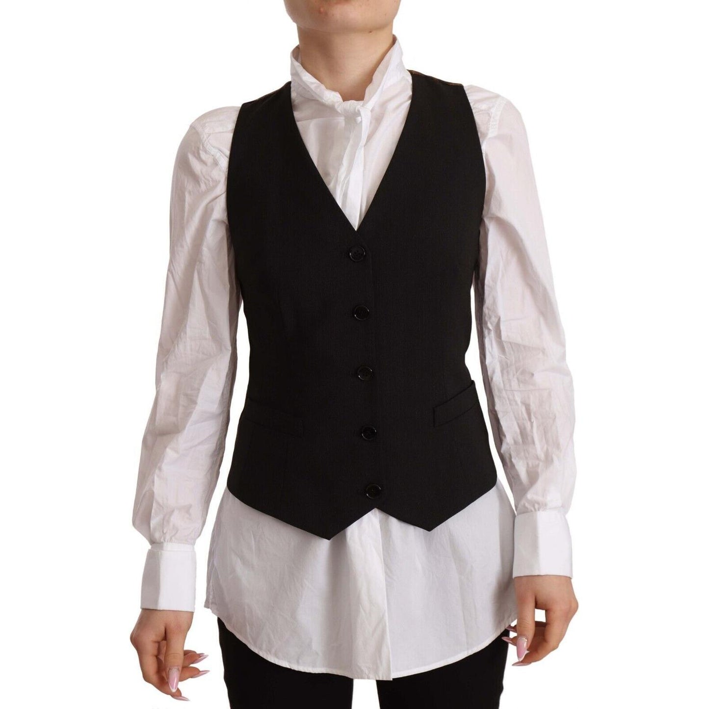 Dolce & Gabbana Elegant Black Buttoned Vest Top Dolce & Gabbana