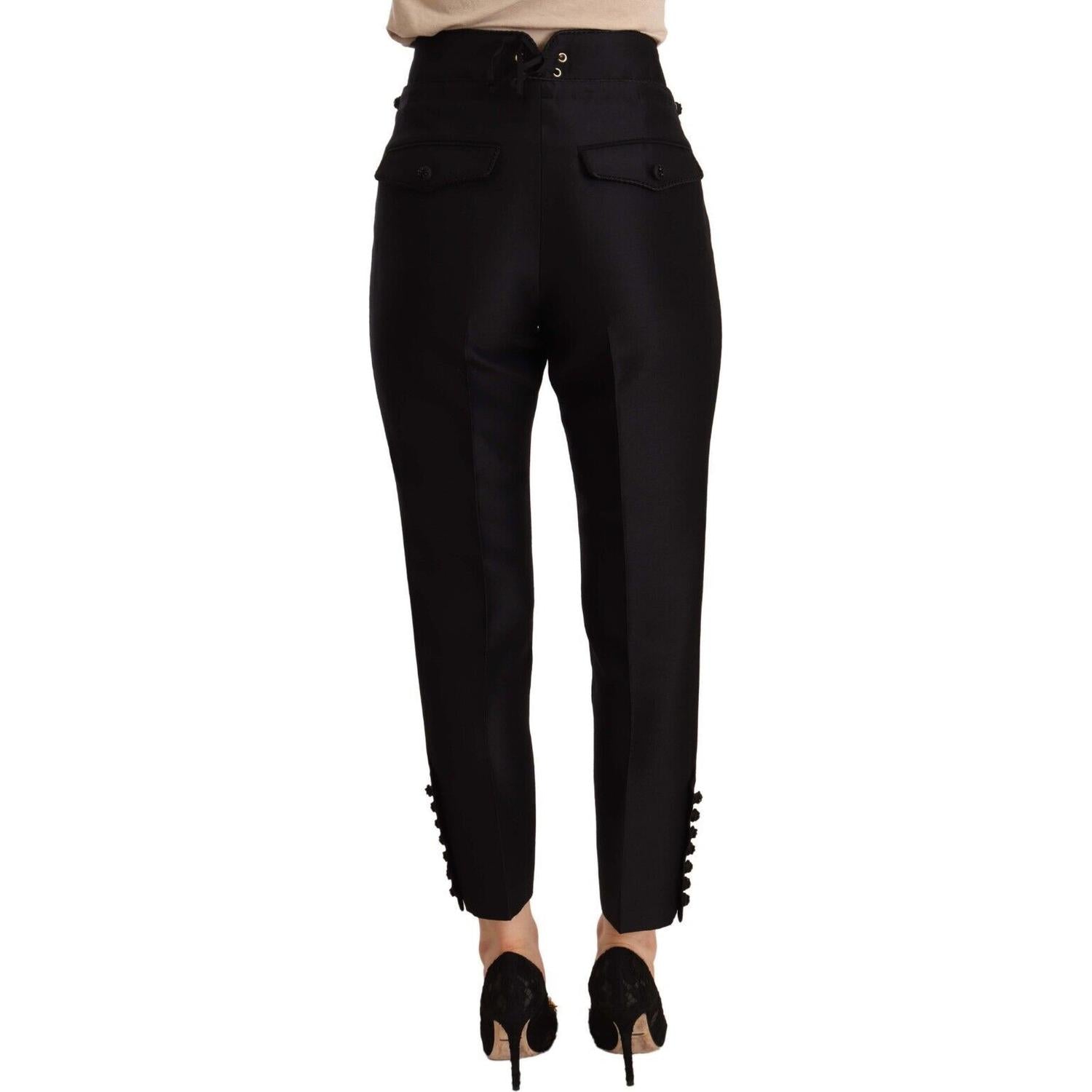 Dsquared² Black Button Embellished Cropped High Waist Pants