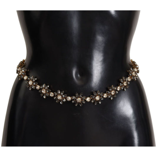 Dolce & Gabbana Black Daisy Crystal Dauphine Texture Belt Dolce & Gabbana