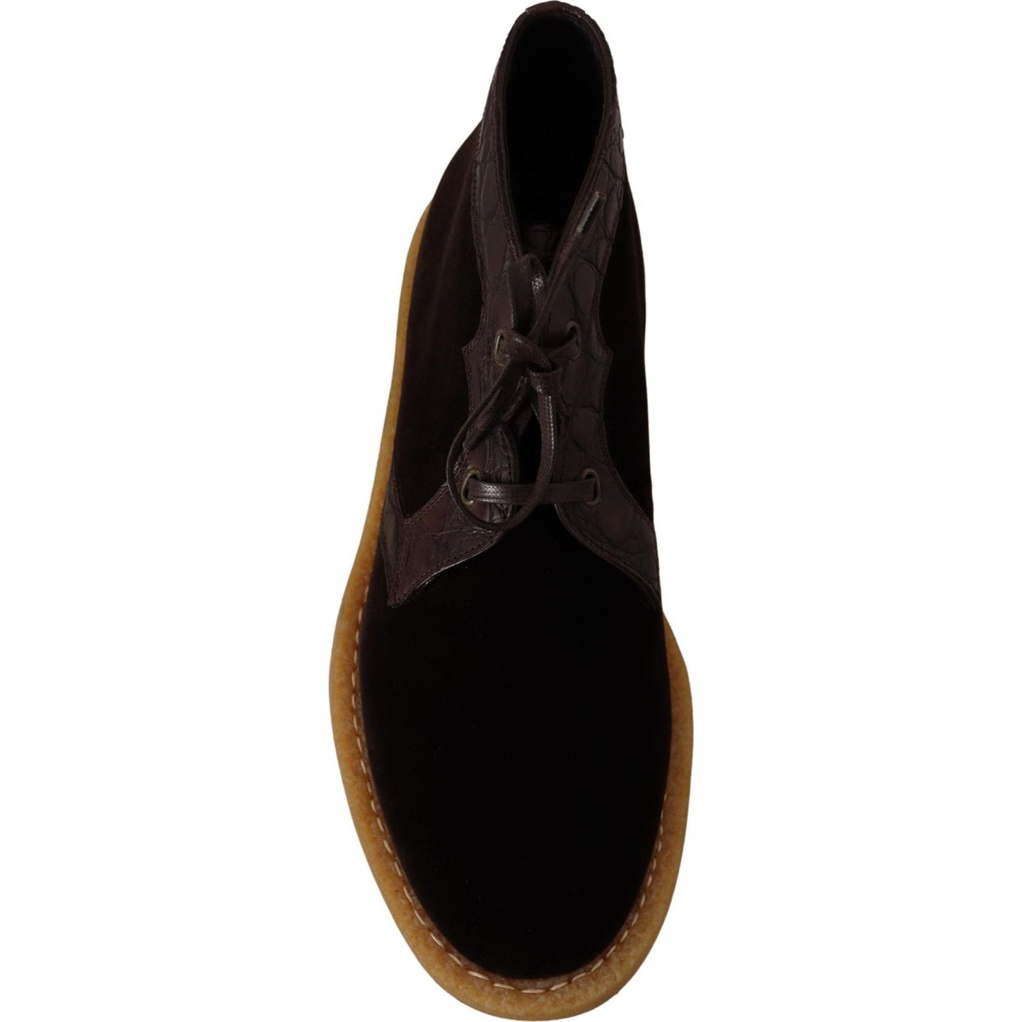 Dolce & Gabbana Brown Velvet Exotic Leather Boots Dolce & Gabbana