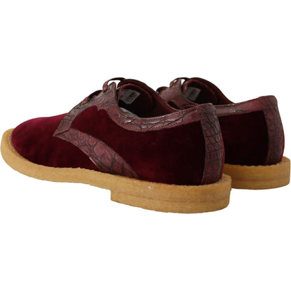 Dolce & Gabbana Bordeaux Velvet Exotic Leather Shoes Dolce & Gabbana