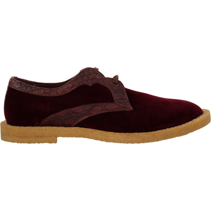 Dolce & Gabbana Bordeaux Velvet Exotic Leather Shoes Dolce & Gabbana