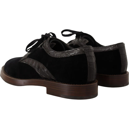 Dolce & Gabbana Black Velvet Exotic Leather Shoes Dolce & Gabbana