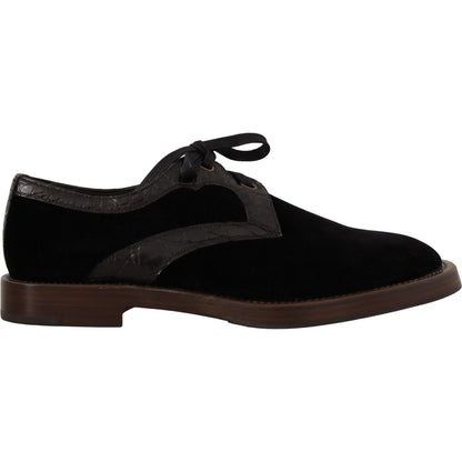 Dolce & Gabbana Black Velvet Exotic Leather Shoes Dolce & Gabbana