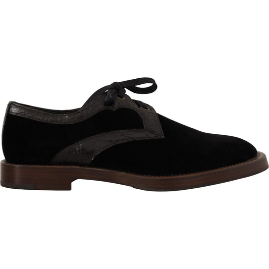Dolce & Gabbana Black Velvet Exotic Leather Shoes Dolce & Gabbana