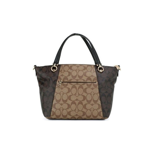 COACH Kacey Khaki Brown Blocked Signature Canvas Top Zip Satchel Handbag COACH