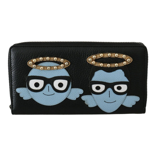 Dolce & Gabbana Black Blue Leather #DGFAMILY Zipper Continental Wallet Dolce & Gabbana