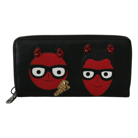 Dolce & Gabbana Black Red Leather #DGFAMILY Zipper Continental Wallet Dolce & Gabbana
