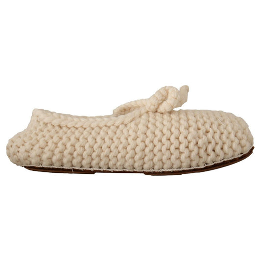 Dolce & Gabbana White Slip On Ballerina Flats Wool Knit Shoes Dolce & Gabbana