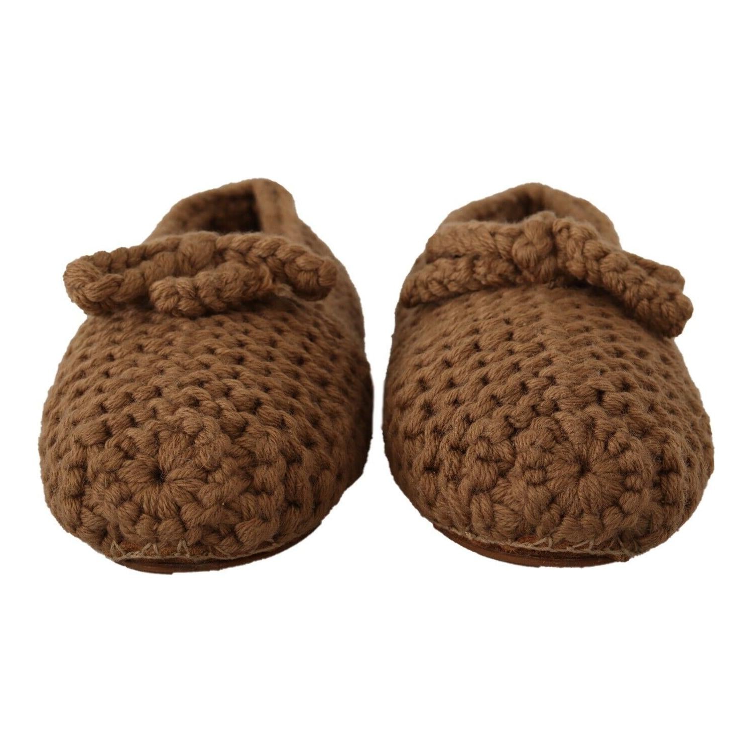 Dolce & Gabbana Brown Slip On Ballerina Flats Wool Knit Shoes