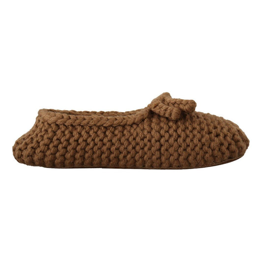 Dolce & Gabbana Brown Slip On Ballerina Flats Wool Knit Shoes Dolce & Gabbana