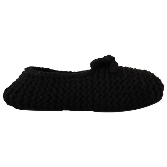 Dolce & Gabbana Black Slip On Ballerina Flats Wool Knit Shoes Dolce & Gabbana