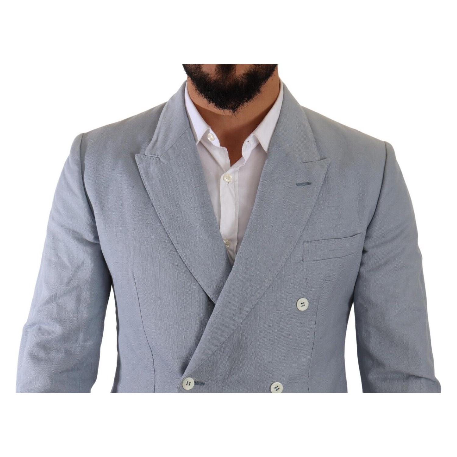 Dolce & Gabbana Blue Cotton Linen Slim Fit Jacket Coat Blazer