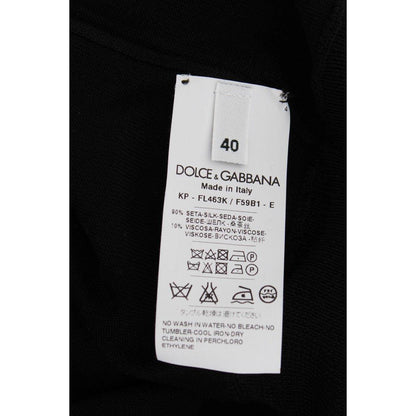 Dolce & Gabbana Black Silk Floral Embroidered Polo Top