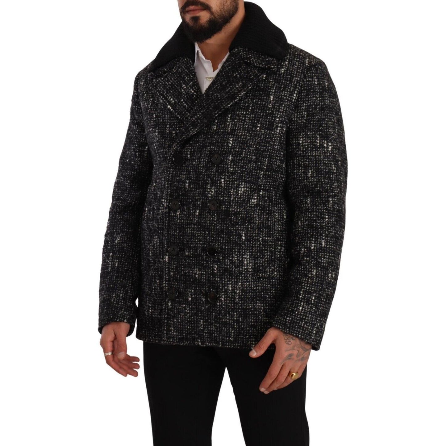 Dolce & Gabbana Black Wool Double Breasted Coat Men Jacket Dolce & Gabbana