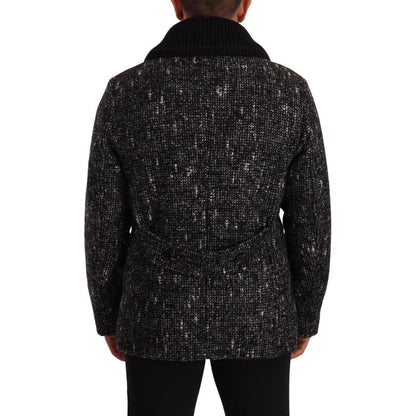 Dolce & Gabbana Black Wool Double Breasted Coat Men Jacket Dolce & Gabbana