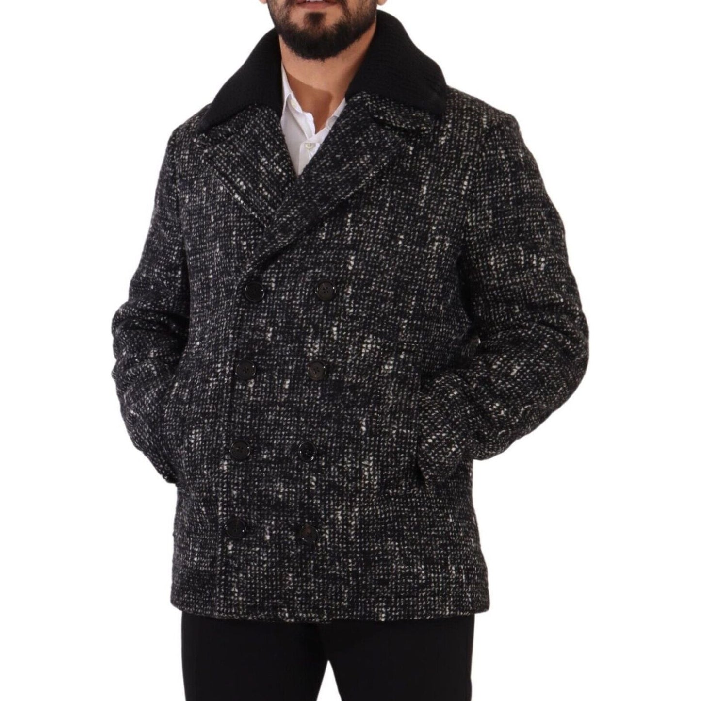 Dolce & Gabbana Black Wool Double Breasted Coat Men Jacket Dolce & Gabbana