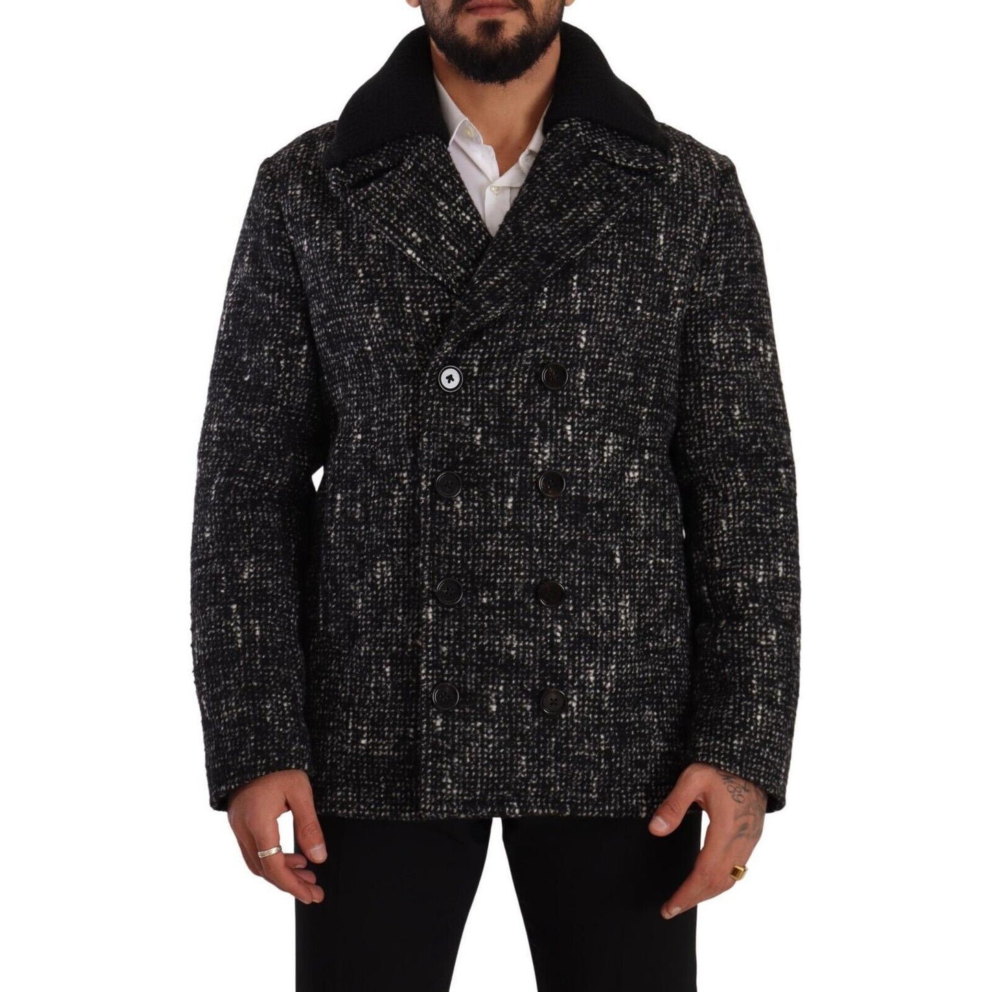 Dolce & Gabbana Black Wool Double Breasted Coat Men Jacket Dolce & Gabbana