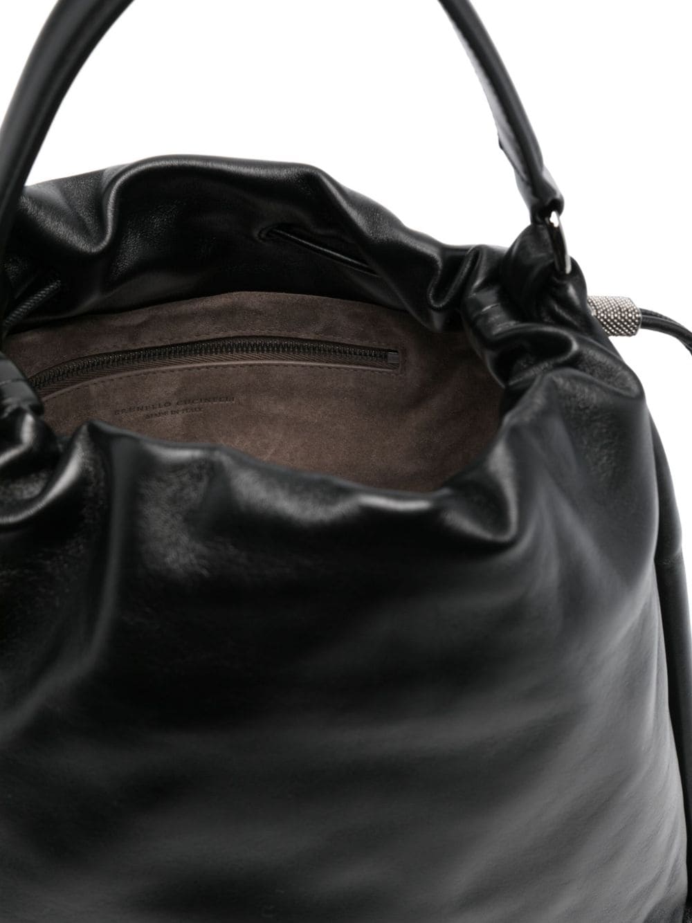 Brunello Cucinelli Mellow Bucket Leather Bag Black