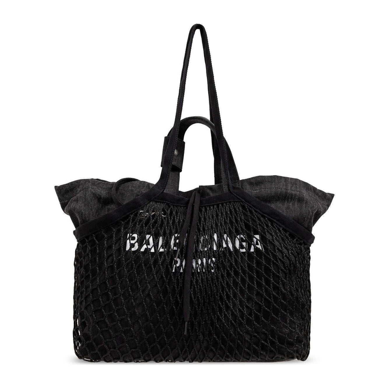 Balenciaga Black Cotton Canvas Fishnet Layer Tote Bag Shopper Balenciaga